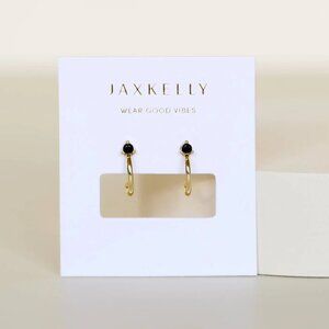 JaxKelly Open Mini Hoop - Black CZ - Gold Earrings
